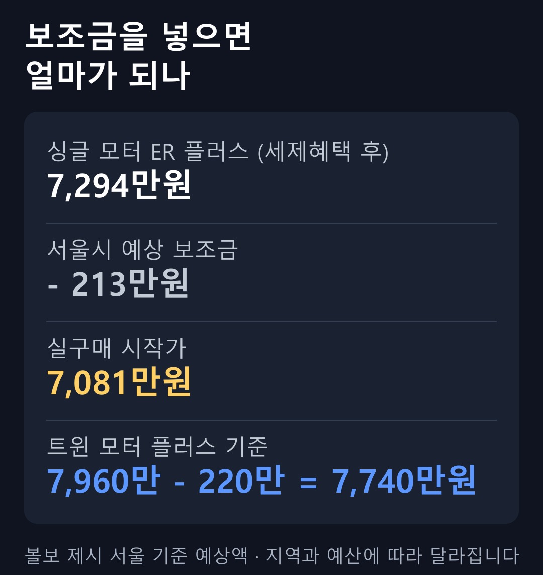 보조금을 넣으면 얼마가 되나