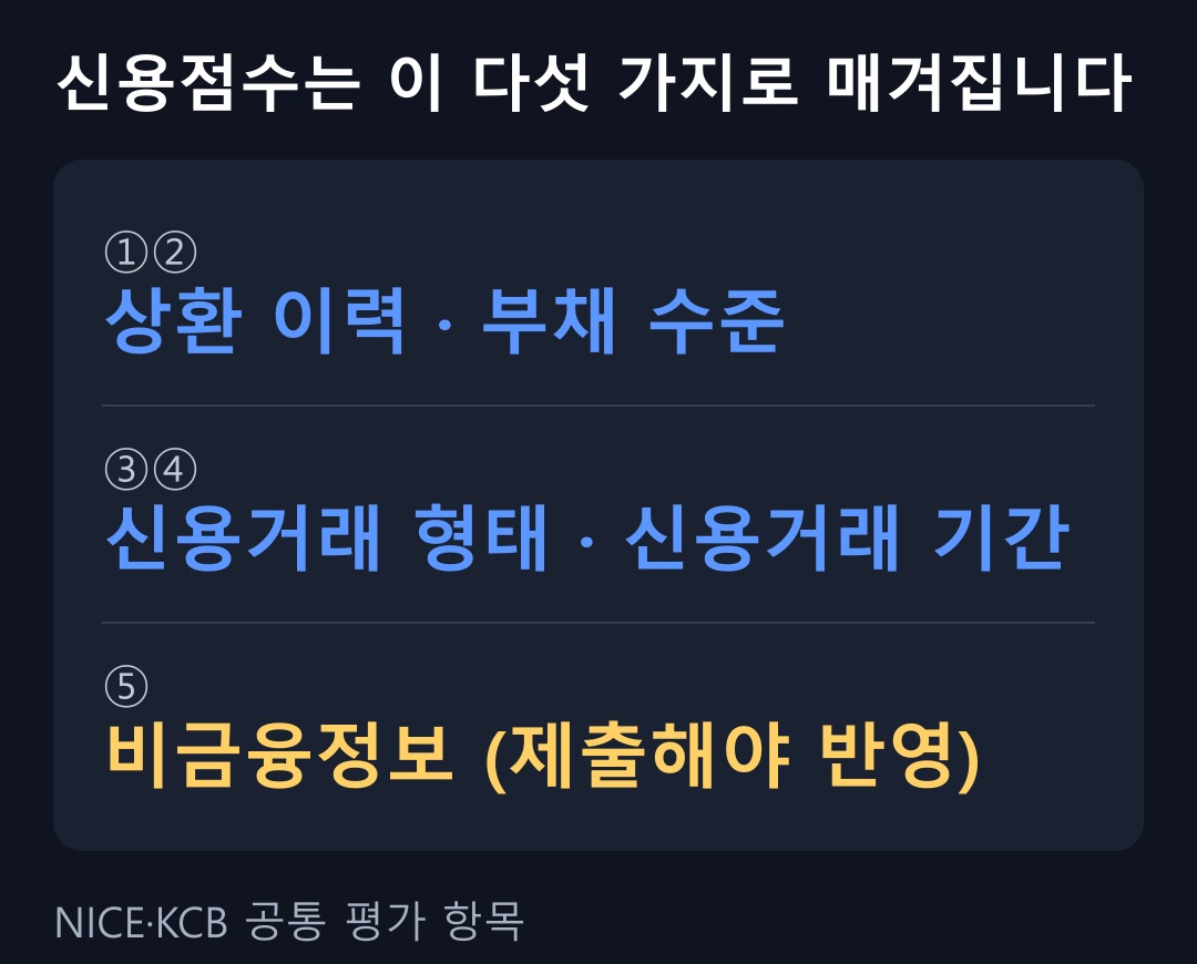신용점수는 이 다섯 가지로 매겨집니다